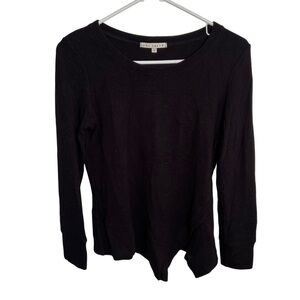 Red Haute Women's Size Medium Crewneck Sweater Ribbed Black Asymmetric Hem